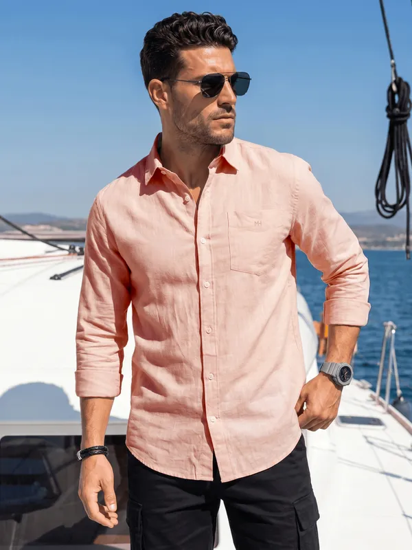 Men’s_Peach_Fresh_Look_Linen_Cotton_Shirt