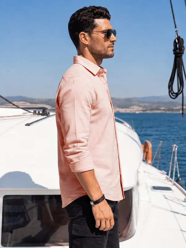 Men’s_Peach_Fresh_Look_Linen_Cotton_Shirt