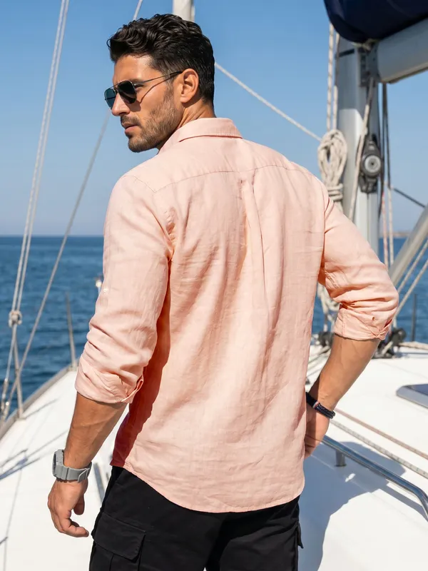 Men’s_Peach_Fresh_Look_Linen_Cotton_Shirt