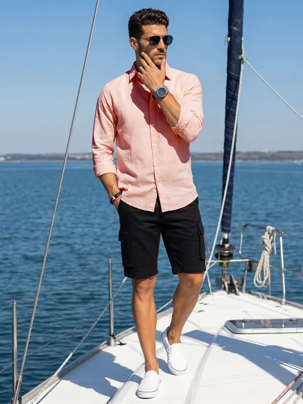 Men’s_Peach_Fresh_Look_Linen_Cotton_Shirt