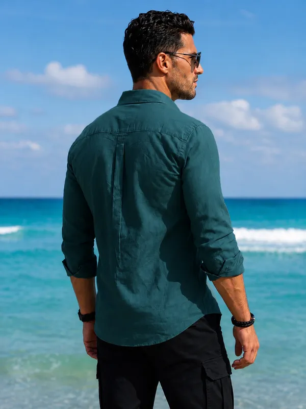 Men's_Teal_Green_Essential_Linen_Cotton_Shirt