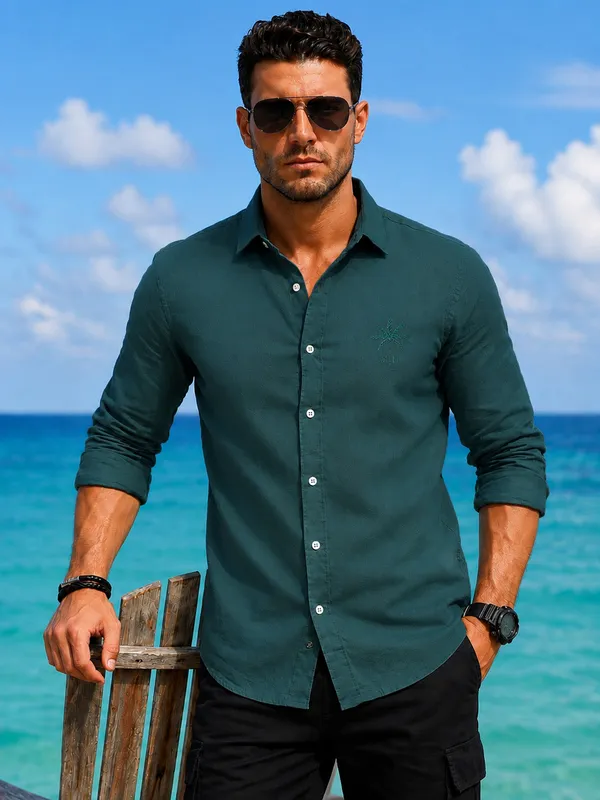 Men's_Teal_Green_Essential_Linen_Cotton_Shirt