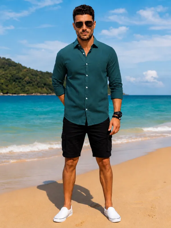 Men's_Teal_Green_Essential_Linen_Cotton_Shirt