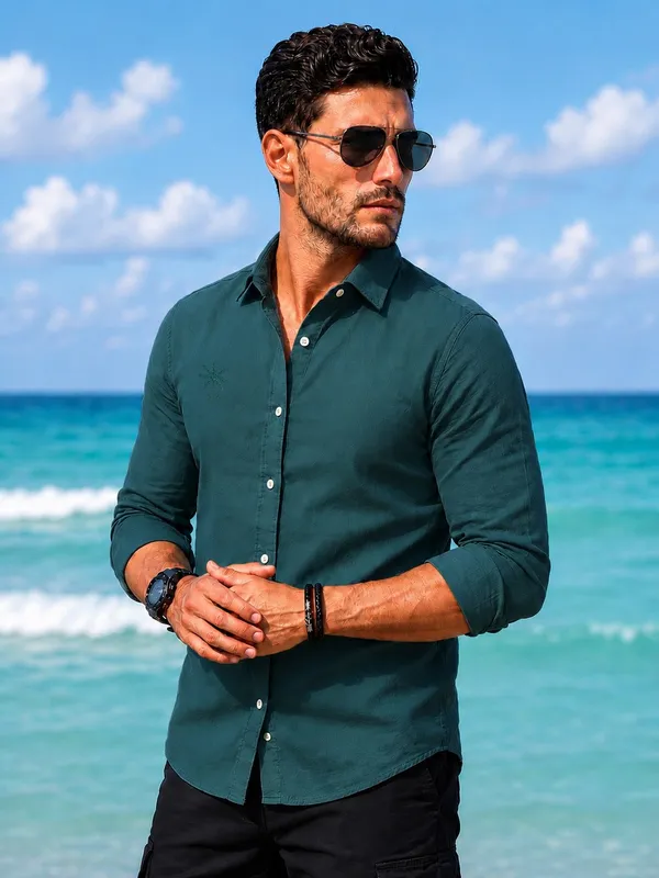 Men's_Teal_Green_Essential_Linen_Cotton_Shirt