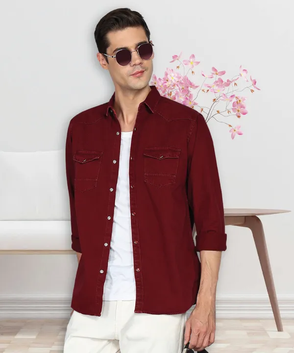 Kuons Avenue Men's Wine Red Coastal Cool Denim Cargo Shirt Price