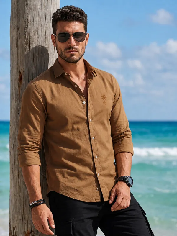 Men's_Wood_Linen_Cotton__Contemporary_Textured_Shirt