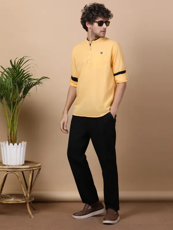 Men's_Yellow_Cotton_Elite_Shirt_Kurta