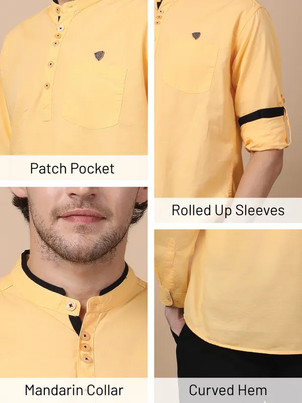 Men's_Yellow_Cotton_Elite_Shirt_Kurta