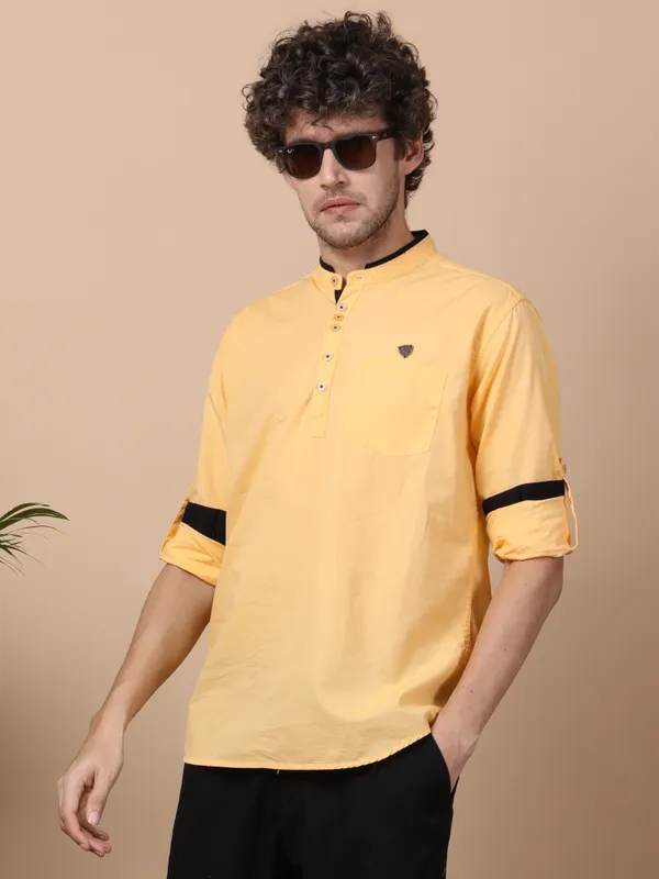 Men's_Yellow_Cotton_Elite_Shirt_Kurta