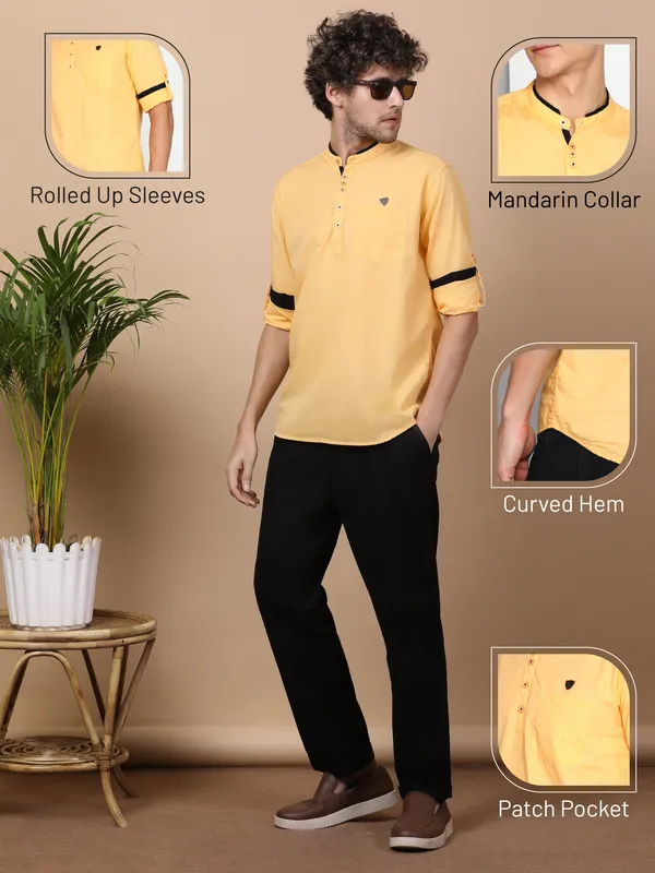 Men's_Yellow_Cotton_Elite_Shirt_Kurta
