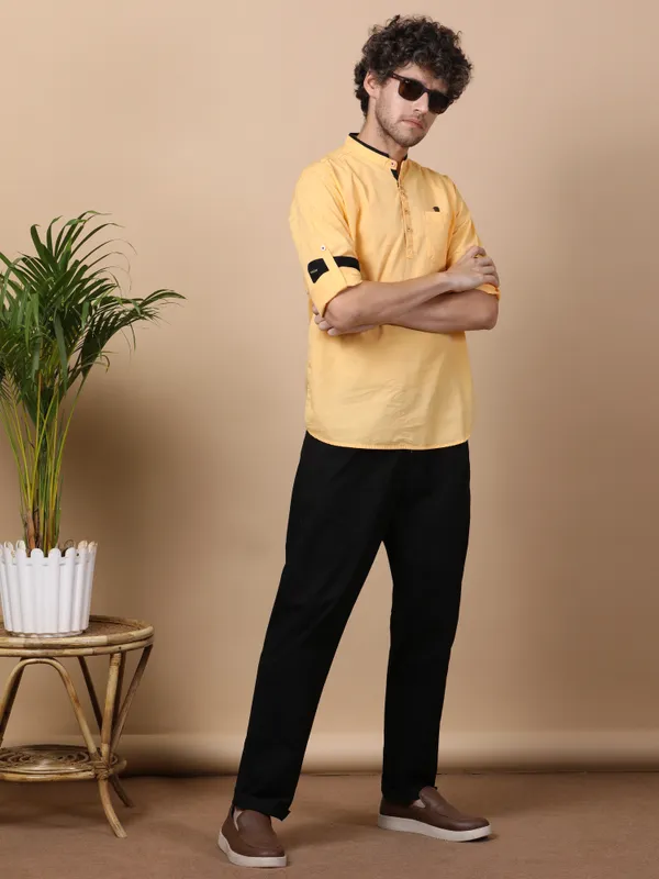 Men's_Yellow_Cotton_Elite_Shirt_Kurta
