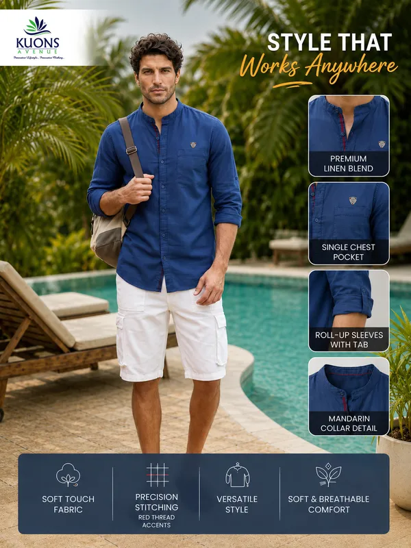 Kuons_Avenue_Men's_Navy_Linen_Cotton_Casual_Shirt