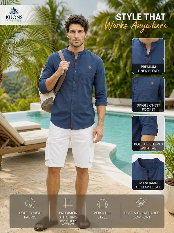 Kuons_Avenue_Men's_Indigo_Linen_Cotton_Casual_Shirt