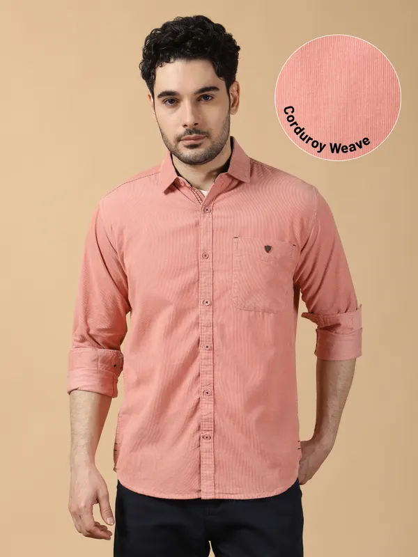 サーモンピンク　オレンジ　ウエスタン corduroy 50s shirt