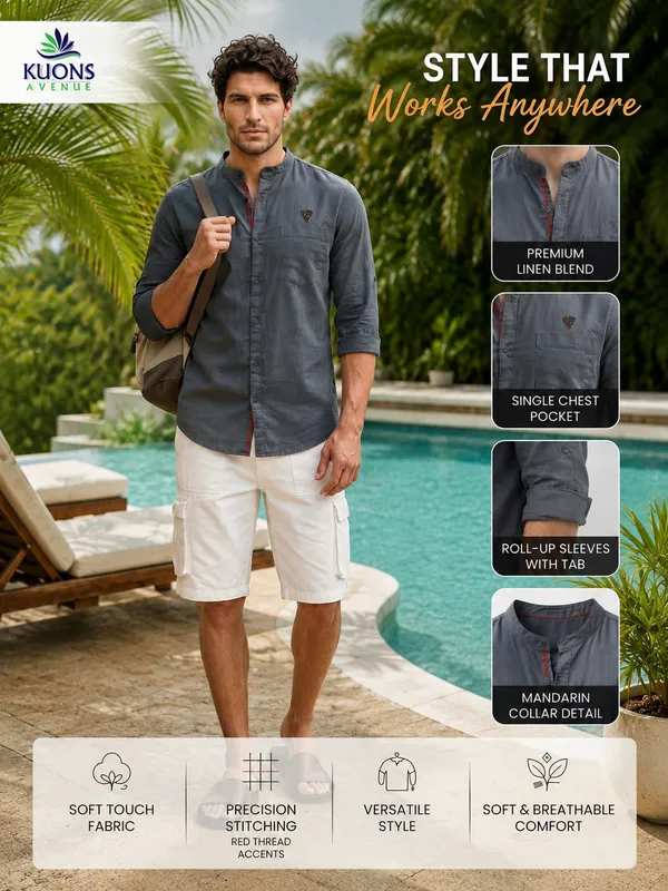 Kuons_Avenue_Men's_Graphite_Linen_Cotton_Casual_Shirt