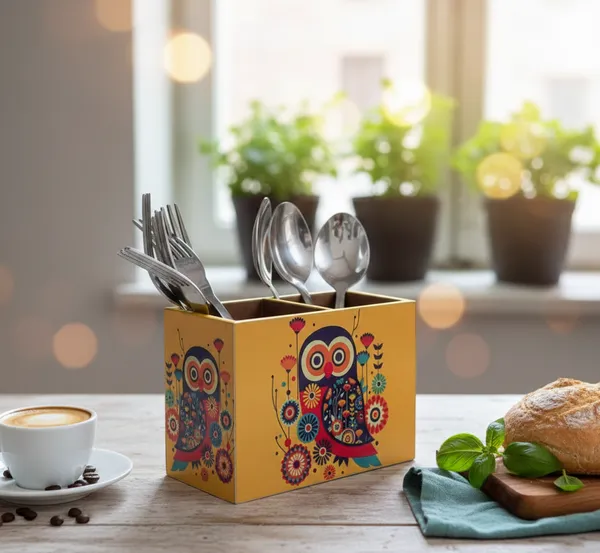 Madarks_Vibrant_Owl-Themed_Wooden_Cutlery_Holder_�_4_Compartments
