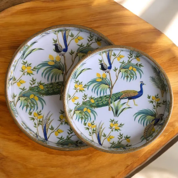 Elegant_Peacock_Round_MDF_Decorative_Tray_Set