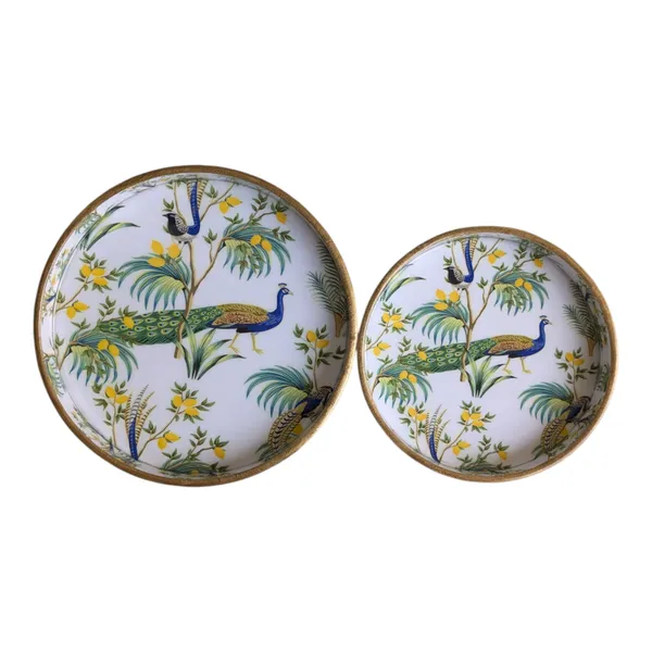 Elegant_Peacock_Round_MDF_Decorative_Tray_Set
