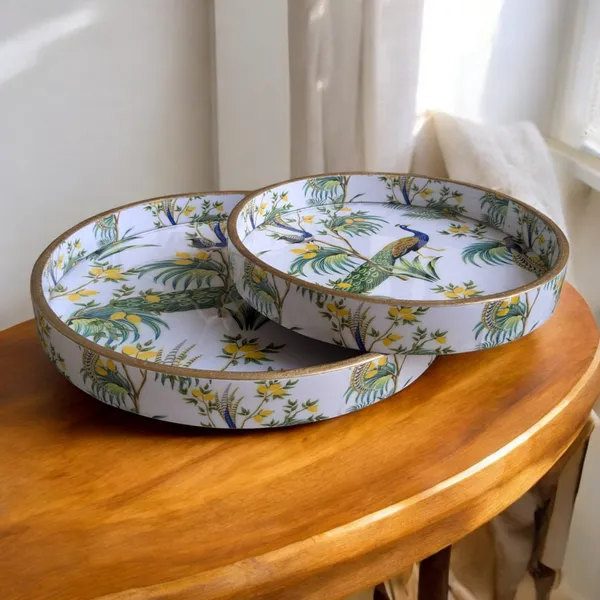 Elegant_Peacock_Round_MDF_Decorative_Tray_Set