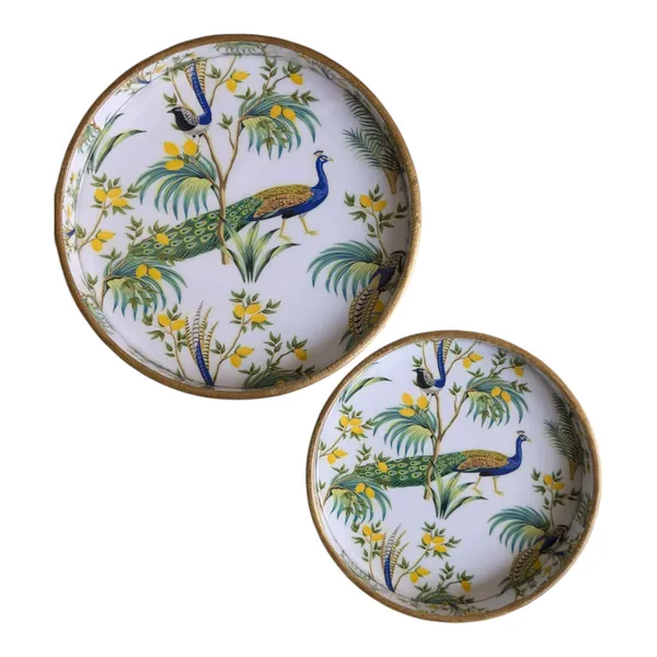 Elegant_Peacock_Round_MDF_Decorative_Tray_Set