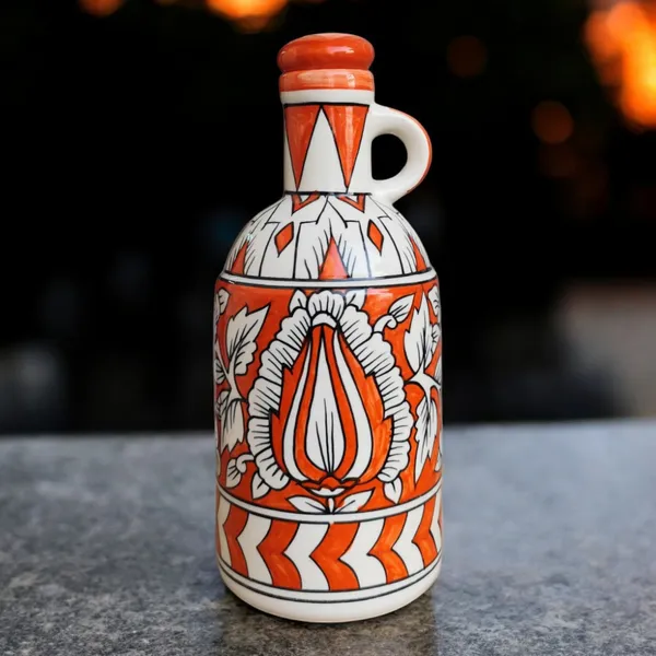 Handcrafted_9-Inch_Ceramic_Oil_Bottle_with_Vibrant_Orange_Floral_Design