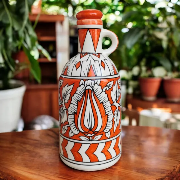 Handcrafted_9-Inch_Ceramic_Oil_Bottle_with_Vibrant_Orange_Floral_Design