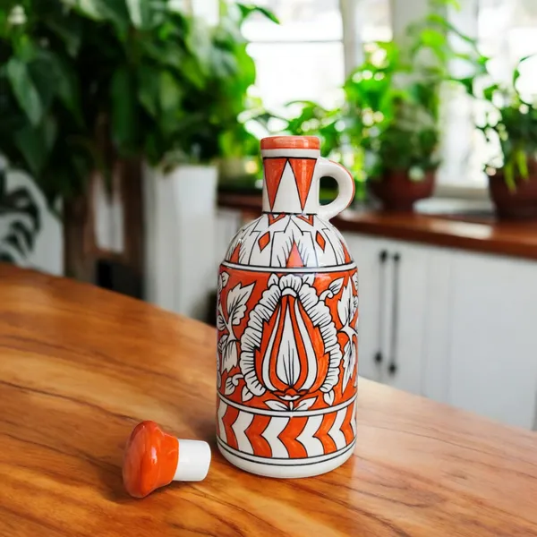 Handcrafted_9-Inch_Ceramic_Oil_Bottle_with_Vibrant_Orange_Floral_Design