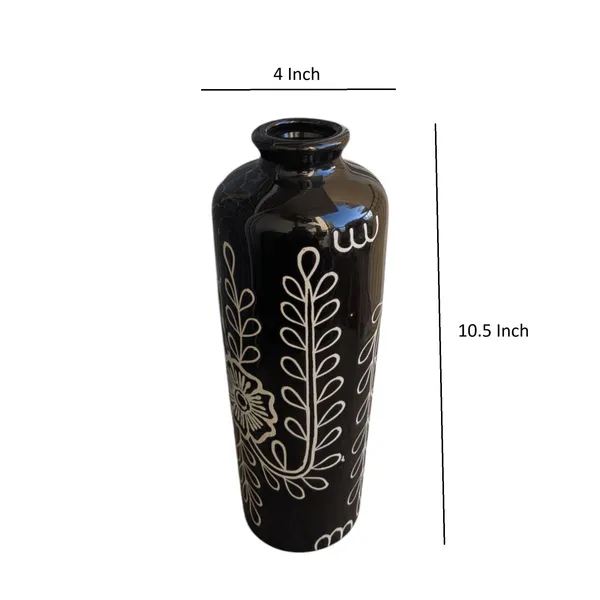 Handcrafted_Black_Ceramic_Vase_–_Debossed_Floral_Design_|_10.5"