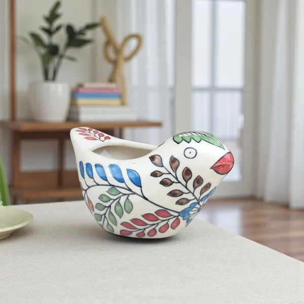 Handcrafted_Ceramic_Bird_Shaped_Planter_–_Multicolor_Leaf_Design,_Indoor_Decorative_Pot_(7_x_4_x_3.5_Inches)
