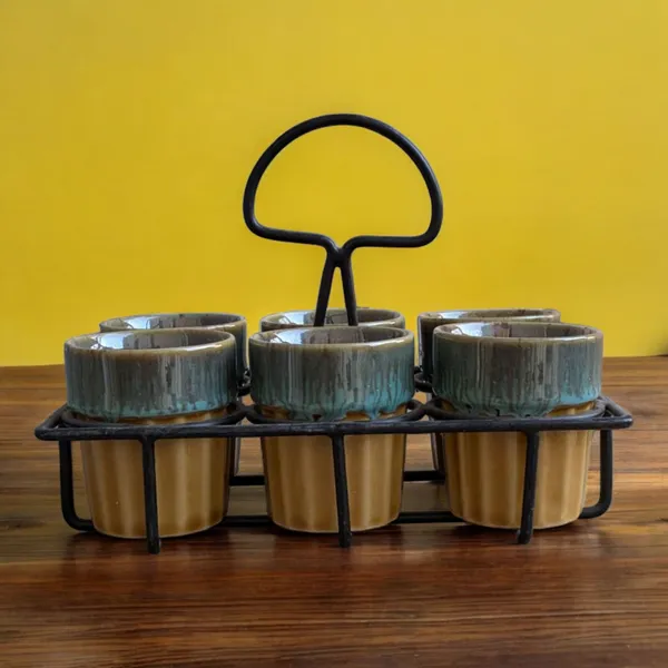 Handcrafted_Ceramic_Kulhad_Set_with_Metal_Stand_-_6_Cups_(120_ML_Each)