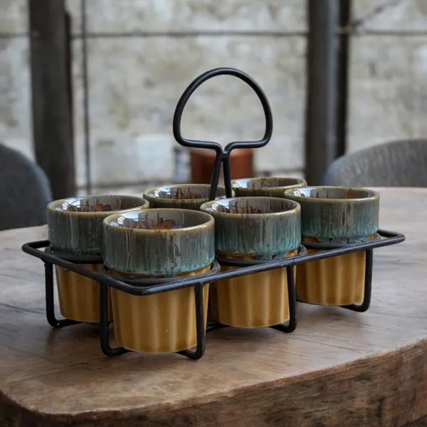 Handcrafted_Ceramic_Kulhad_Set_with_Metal_Stand_-_6_Cups_(120_ML_Each)