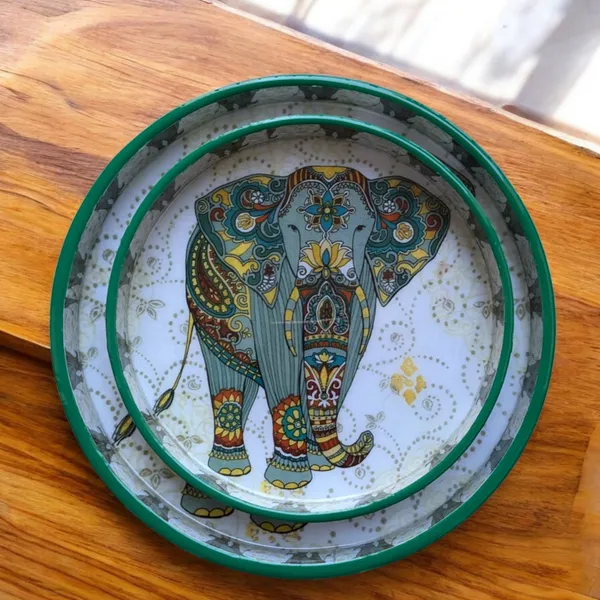 Handcrafted_Elephant-Themed_Round_Trays_�_Set_of_2