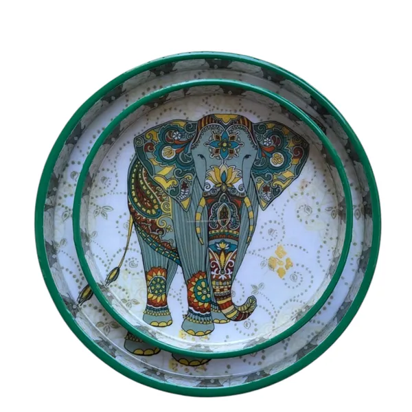 Handcrafted_Elephant-Themed_Round_Trays_�_Set_of_2