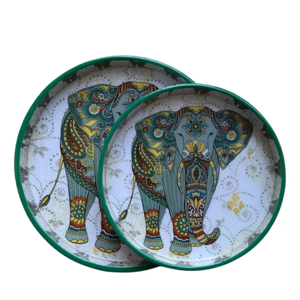 Handcrafted_Elephant-Themed_Round_Trays_�_Set_of_2