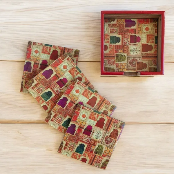 Jharokha-Themed_Handcrafted_MDF_Coaster_Set_with_Stand_–_Pack_of_6
