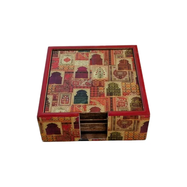 Jharokha-Themed_Handcrafted_MDF_Coaster_Set_with_Stand_–_Pack_of_6