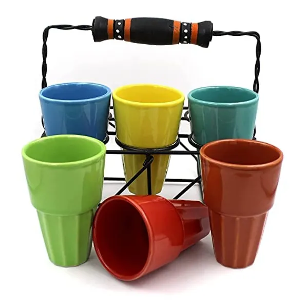 MADARKS_Ceramic_Tea_Glasses_(Cutting_Chai_Glasses)_with_Holder_Stand,_Set_of_6,Multicolor_|Set_of_6_Kullar_Set_with_Stand_Caddy_|