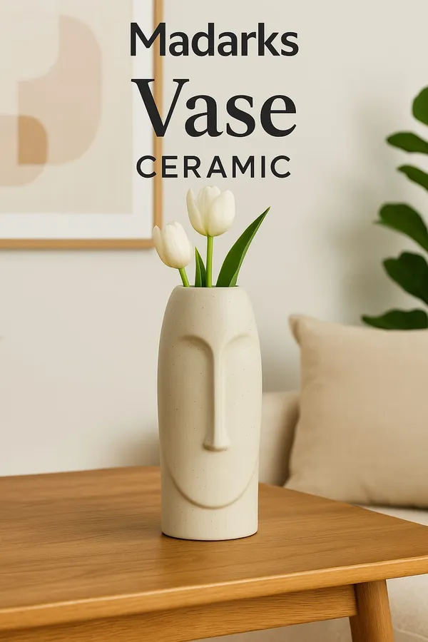 MADARKS_Handcrafted_Ceramic_Face_Vase_–_10.5_Inch_Height,_4_Inch_Diameter_|_Marble_Finish_|_Decorative_Accent_for_Home_&_Office
