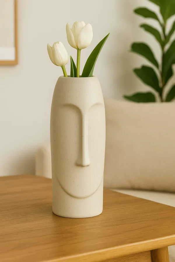 MADARKS_Handcrafted_Ceramic_Face_Vase_–_10.5_Inch_Height,_4_Inch_Diameter_|_Marble_Finish_|_Decorative_Accent_for_Home_&_Office