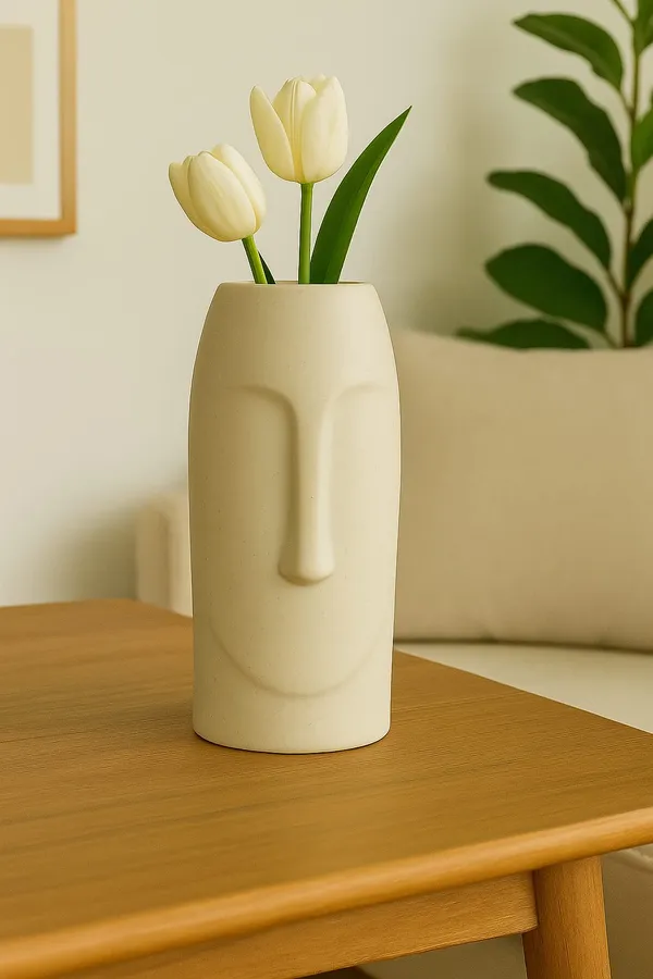 MADARKS_Handcrafted_Ceramic_Face_Vase_–_10.5_Inch_Height,_4_Inch_Diameter_|_Marble_Finish_|_Decorative_Accent_for_Home_&_Office