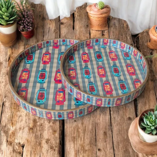 MADARKS_Handcrafted_MDF_Decorative_Round_Trays_–_Set_of_2_(9_&_7_Inch)_|_Printed_Art_Designs_|_Enamel_Finish_|_Multipurpose_Use