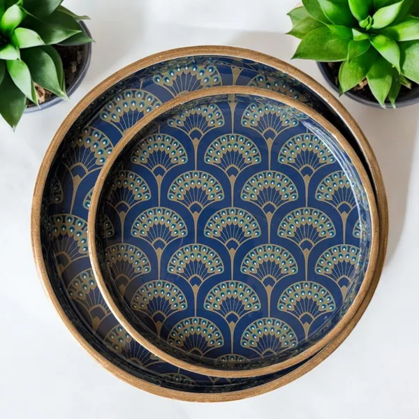 MADARKS_Handcrafted_MDF_Decorative_Round_Trays_–_Set_of_2_(9_&_7_Inch)_|_Printed_Art_Designs_|_Enamel_Finish_|_Multipurpose_Use