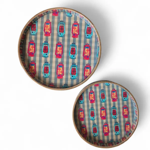 MADARKS_Handcrafted_MDF_Decorative_Round_Trays_–_Set_of_2_(9_&_7_Inch)_|_Printed_Art_Designs_|_Enamel_Finish_|_Multipurpose_Use