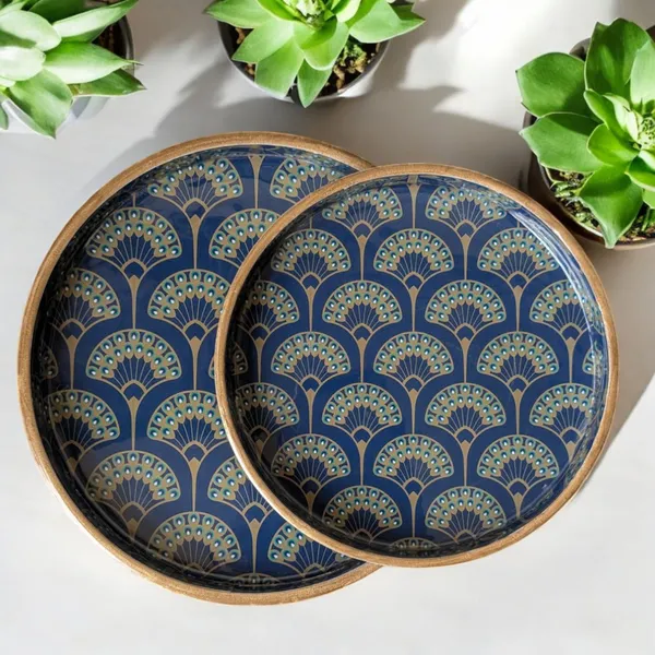 MADARKS_Handcrafted_MDF_Decorative_Round_Trays_–_Set_of_2_(9_&_7_Inch)_|_Printed_Art_Designs_|_Enamel_Finish_|_Multipurpose_Use