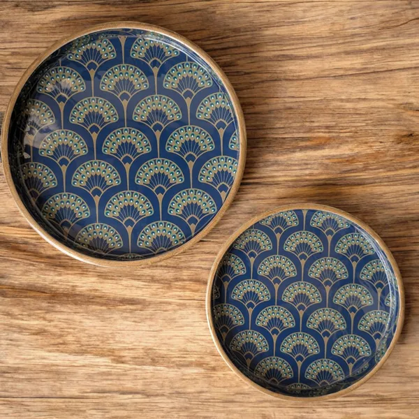 MADARKS_Handcrafted_MDF_Decorative_Round_Trays_–_Set_of_2_(9_&_7_Inch)_|_Printed_Art_Designs_|_Enamel_Finish_|_Multipurpose_Use
