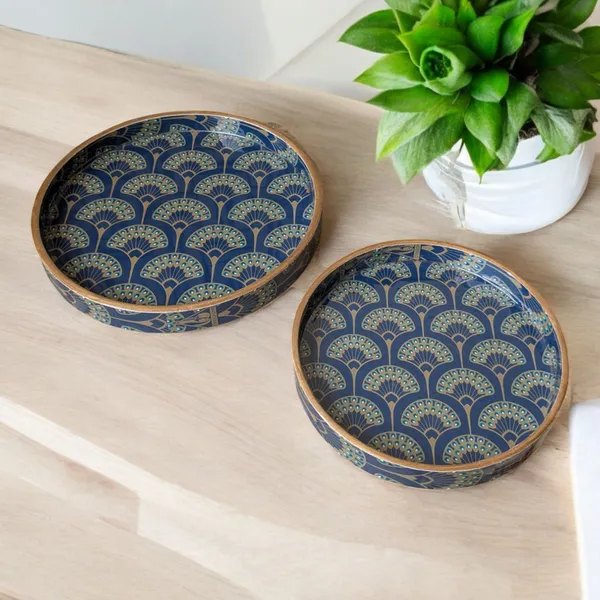 MADARKS_Handcrafted_MDF_Decorative_Round_Trays_–_Set_of_2_(9_&_7_Inch)_|_Printed_Art_Designs_|_Enamel_Finish_|_Multipurpose_Use