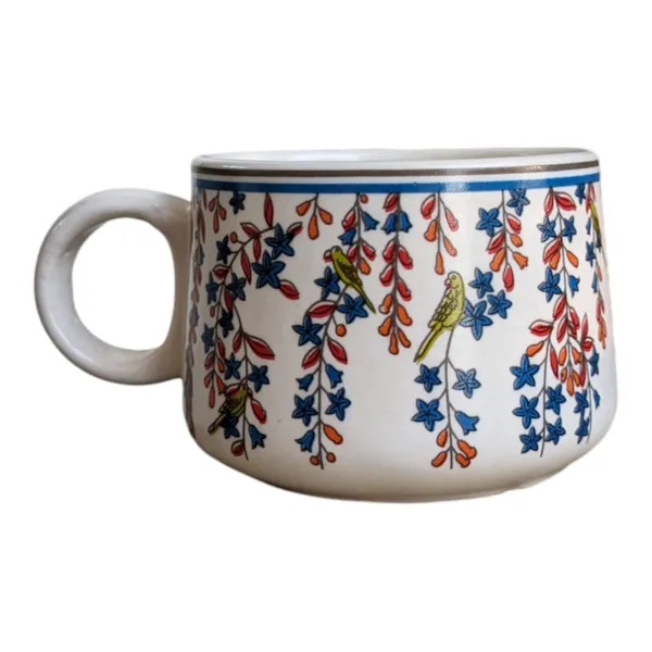 MADARKS_Stoneware_Tea_and_Coffee_Cup_Set,_Pack_of_6,_Premium_Microwave_Save_Serveware_with_Beautiful_Floral_design_with_Parrot_,_150_ML