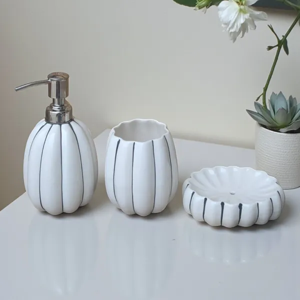 Madarks_3-Piece_Ceramic_Bathroom_Accessory_Set_|_Handcrafted_Soap_Dispenser,_Toothbrush_Holder_&_Soap_Dish_|_White_with_Black_Lines_|_Modern_Minimalist_Bath_Counter_Set