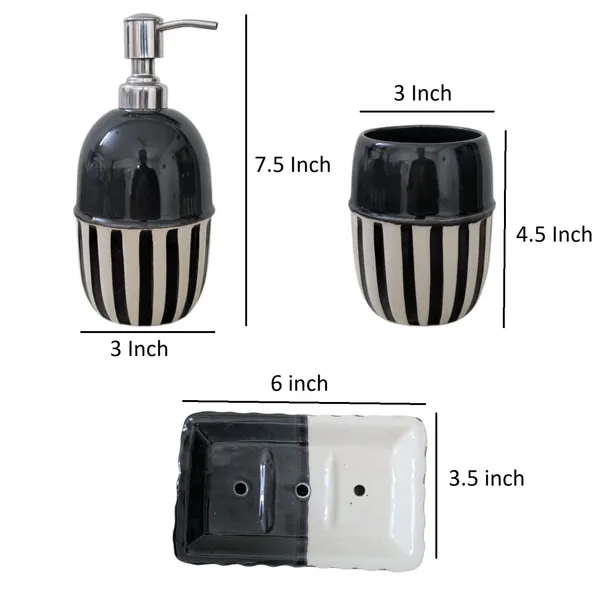 Madarks_3-Piece_Ceramic_Bathroom_Set_–_Dispenser,_Tumbler_&_Soap_Dish_|_Black_&_White_Stripes_|_304_Grade_Stainless_Steel_Pump_|_Handmade_|_Modern_Bathroom_Accessories