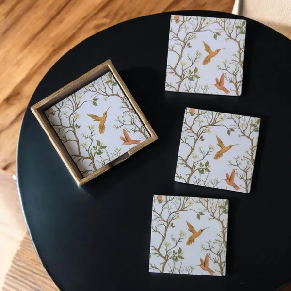 Madarks_Bird_Print_MDF_Coaster_Set_with_Wooden_Holder_–_4.5_x_4.5_inch_–_Elegant_Nature_Theme_–_Set_of_6
